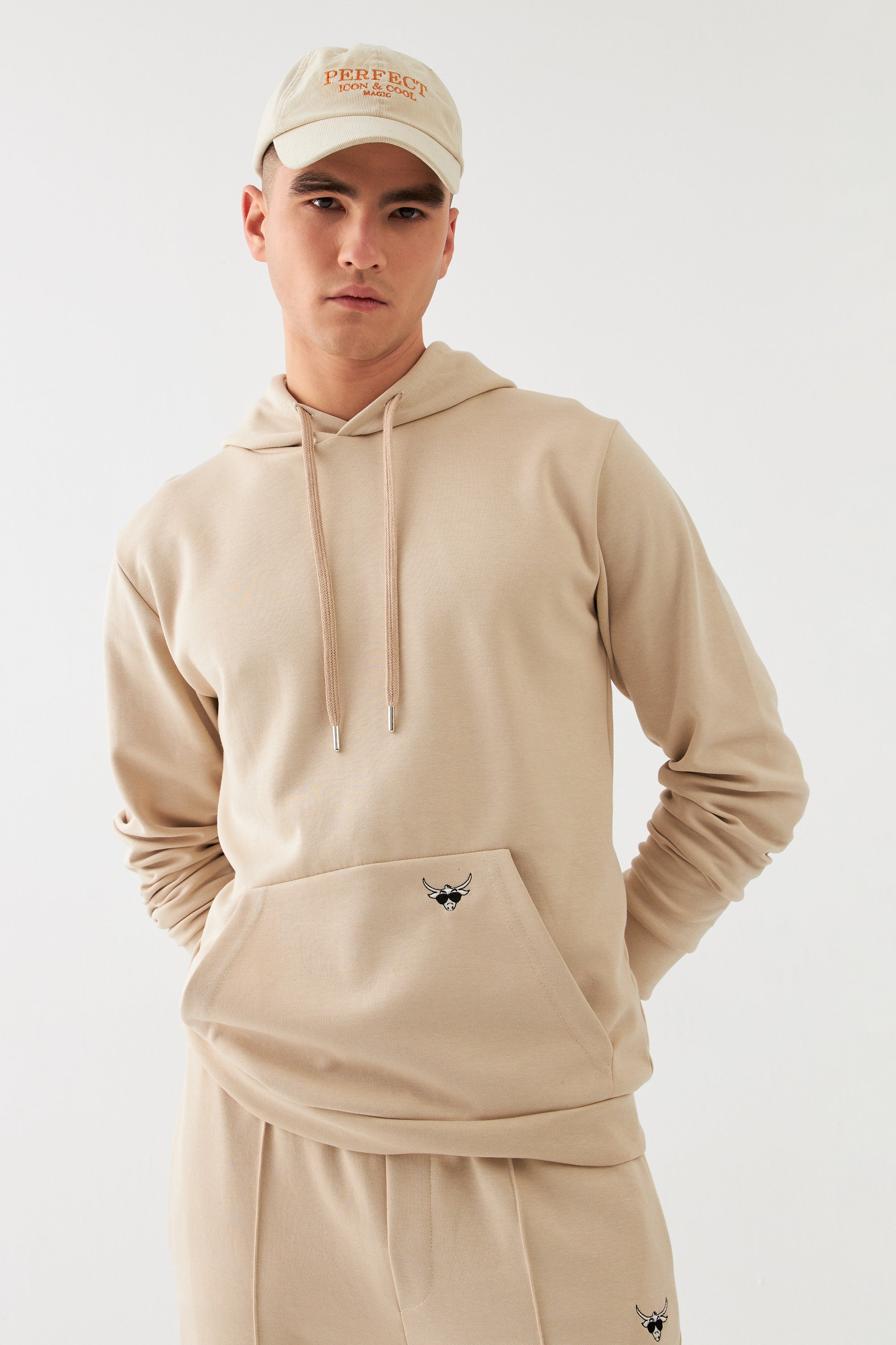 The Bull Head Herren Hoodie in Regular Fit Beige