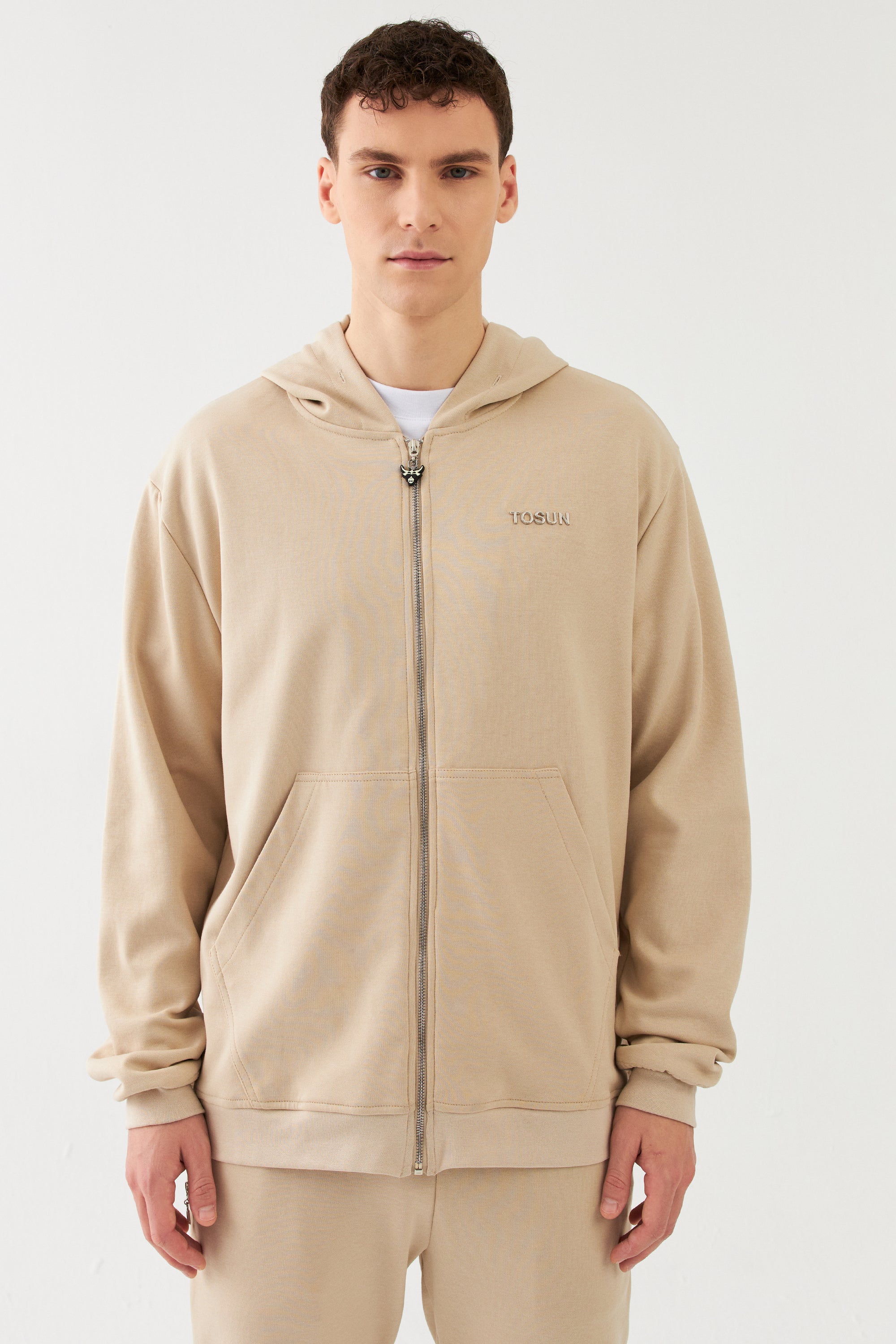 The Brand Regular Fit Herren Sweatjacke Zip Hoodie Beige