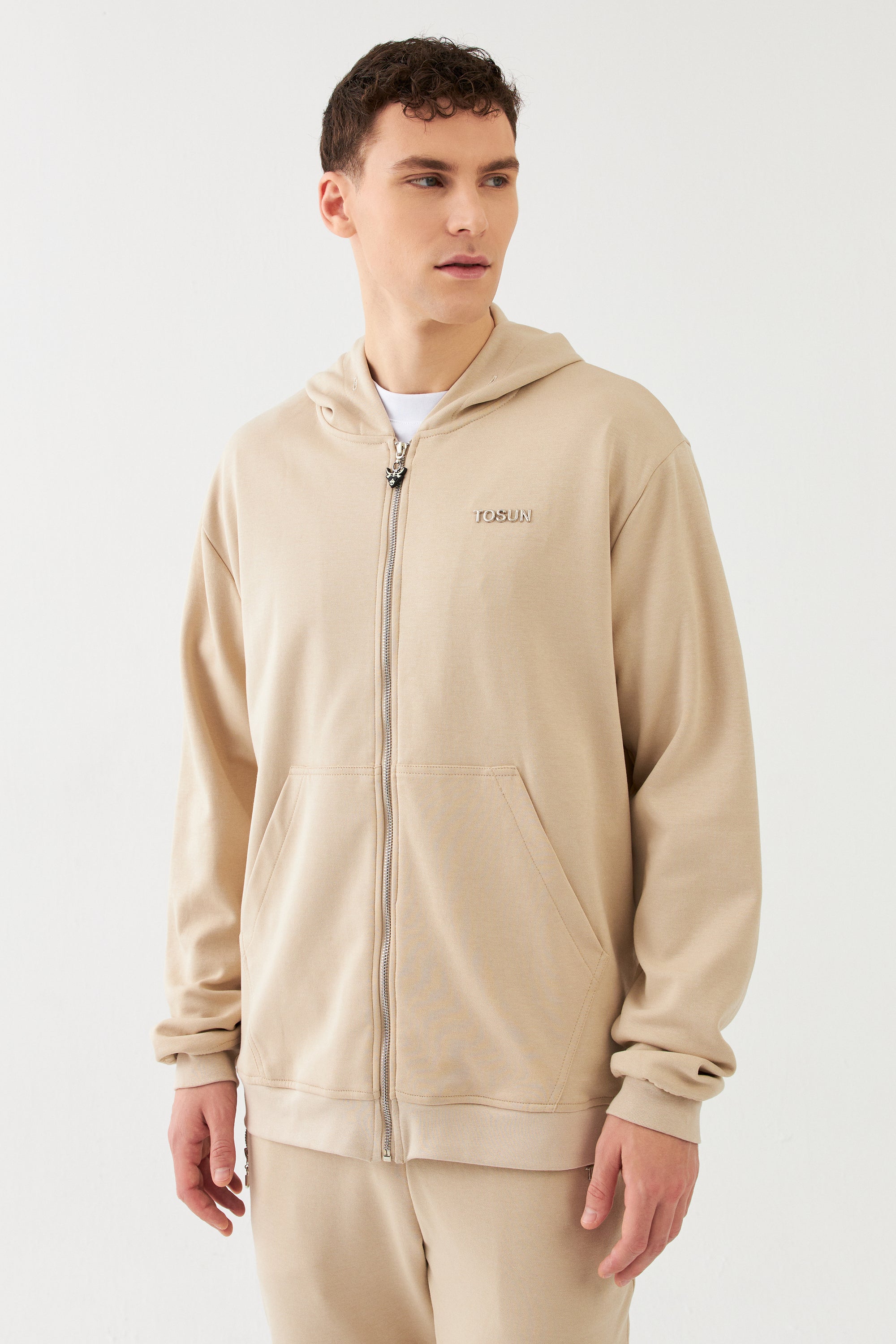 The Brand Regular Fit Herren Sweatjacke Zip Hoodie Beige