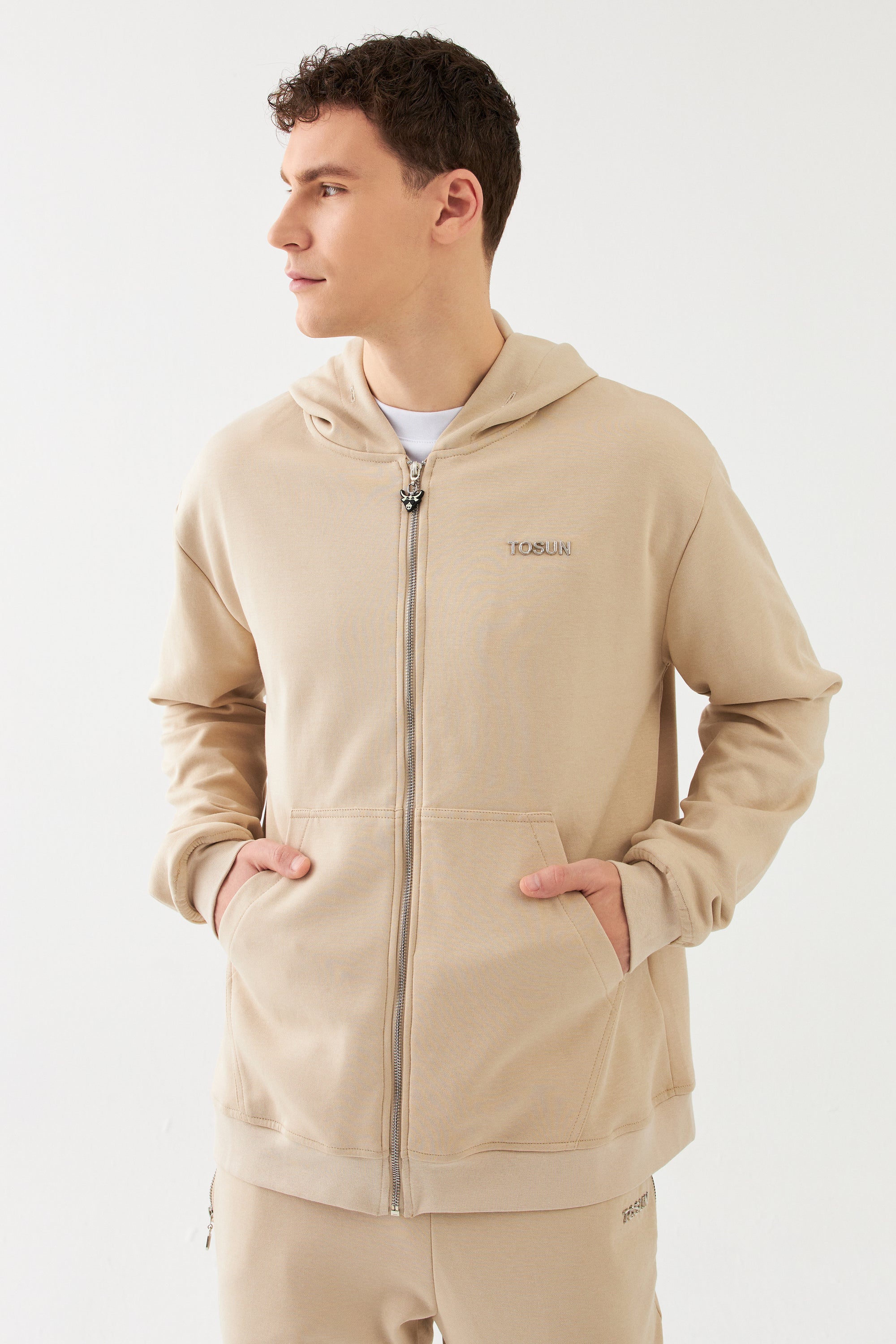 The Brand Regular Fit Herren Sweatjacke Zip Hoodie Beige