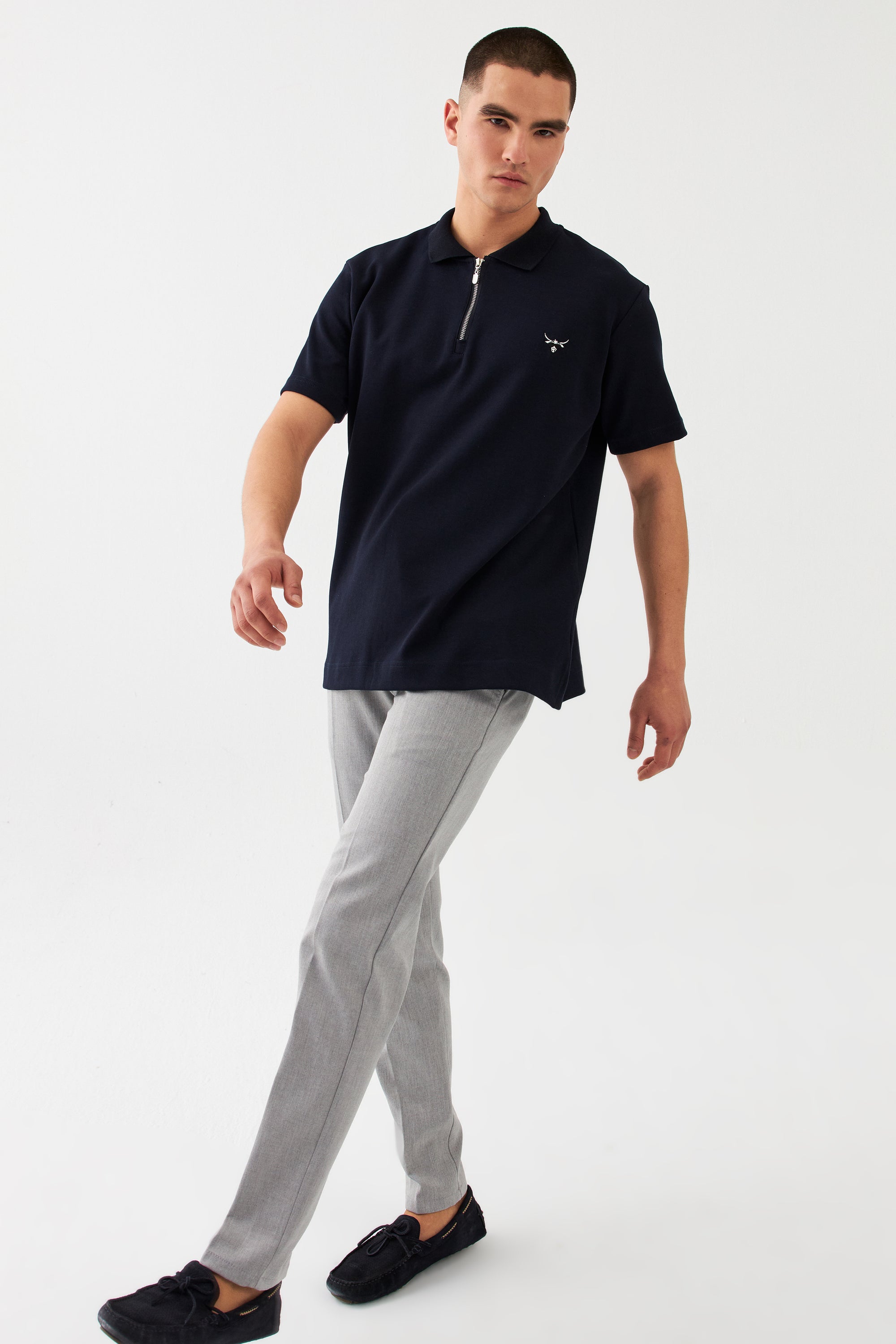 The Marka Regular Fit Zip Herren Polo Gömlek Lacivert