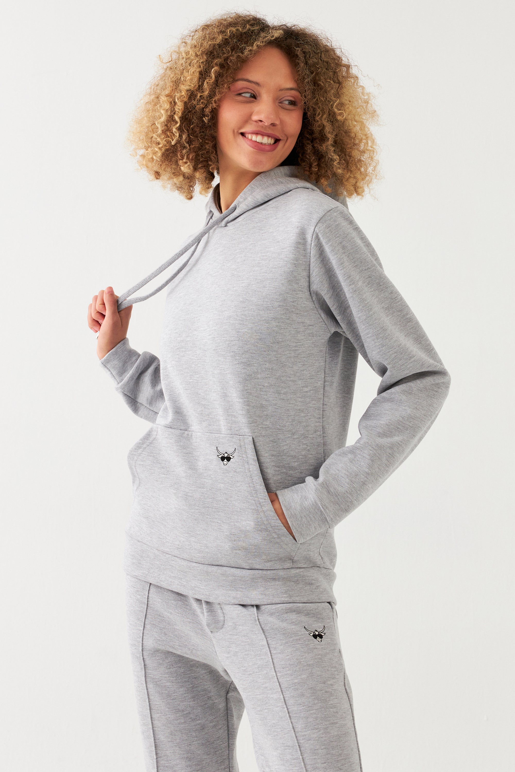 The Bull Head Damen Hoodie in Regular Fit Grau